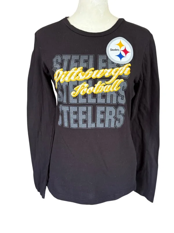 NFL Team Apparel women's Steelers football black long sleeve crewneck t-shirt M - Image 7