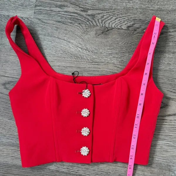 Zara Red Rhinestone Button Corset Crop Top Vest Size XS‎ Structured Boned NWOT - Image 9