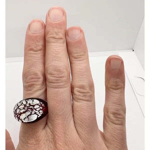 Vintage Handmade Glass Ring Size 7.75 Crackle Red‎ & Silver Retro Funky Lava - Image 8