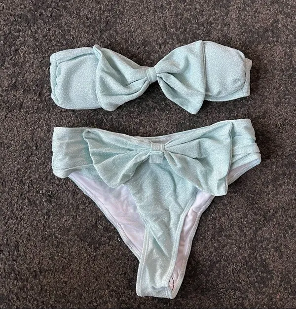 Boutique icy green bow tie high waist swimsuits - Image 5