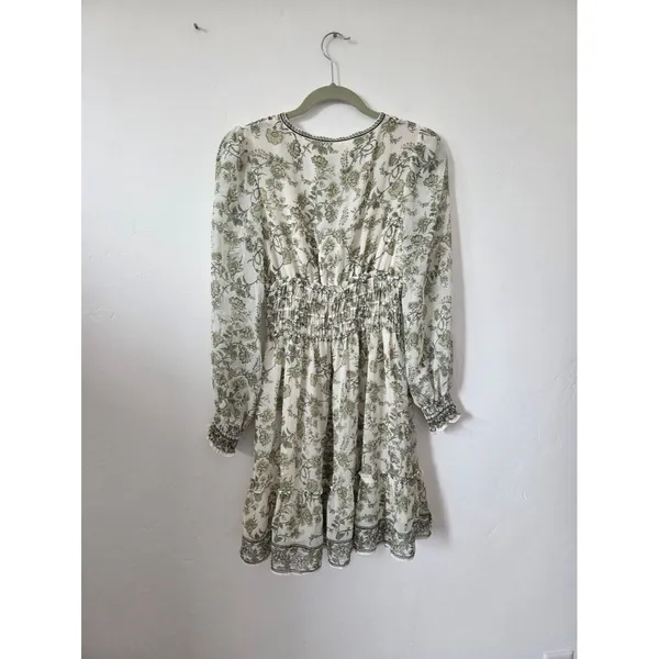 Max Studio Green Floral Dress Milkmaid Smock Flirty Vacation Travel Cottagecore - Image 11