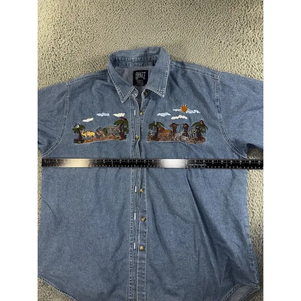 Vintage Quizz‎ Noahs Arc Shirt Women 20 Blue Jean Denim Button Up - Image 3