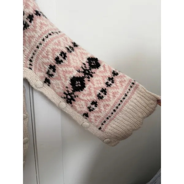 Zara Oversized Fair Isle Knit Sweater Pink Cream Side Button M-L NWT - Image 6