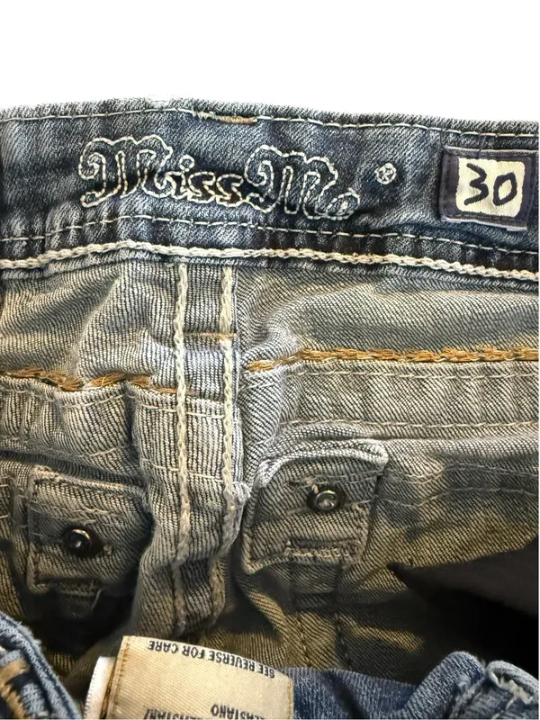 Miss Me Signature Cuffed Capri Jeans Womens 30 Rhinestone Flap Pocket Y2K - Image 8