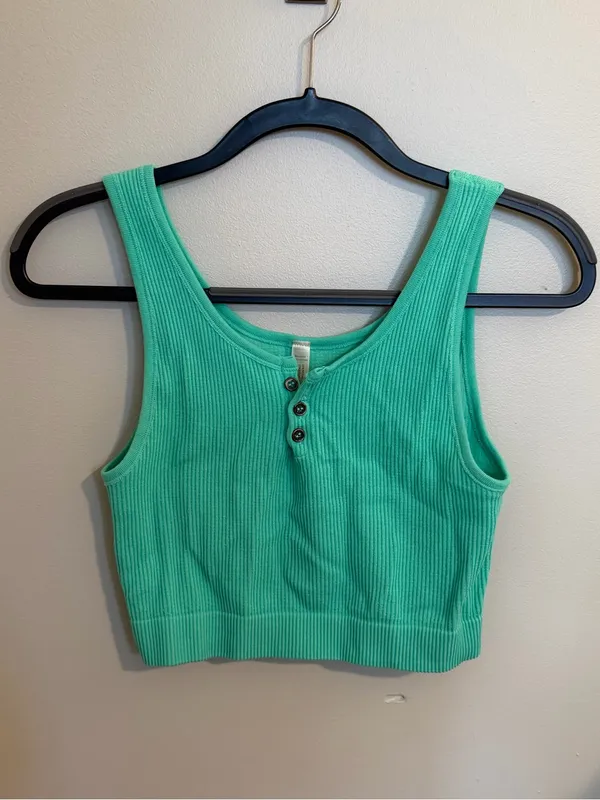By Together  Seamless Square Neck Button Down Crop Tank - Image 3
