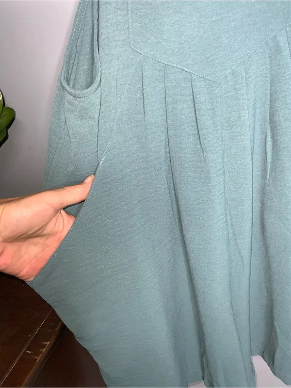Grecerelle Sleeveless Teal Pinafore Romper with Front & Side Pockets- Medium - Image 4