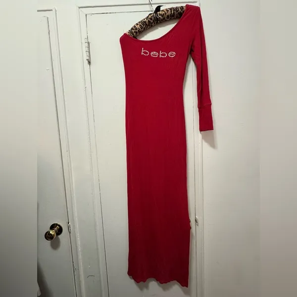 Y2k Bebe Deep Red One Shoulder Maxi Dress (Xs/S) - Image 2