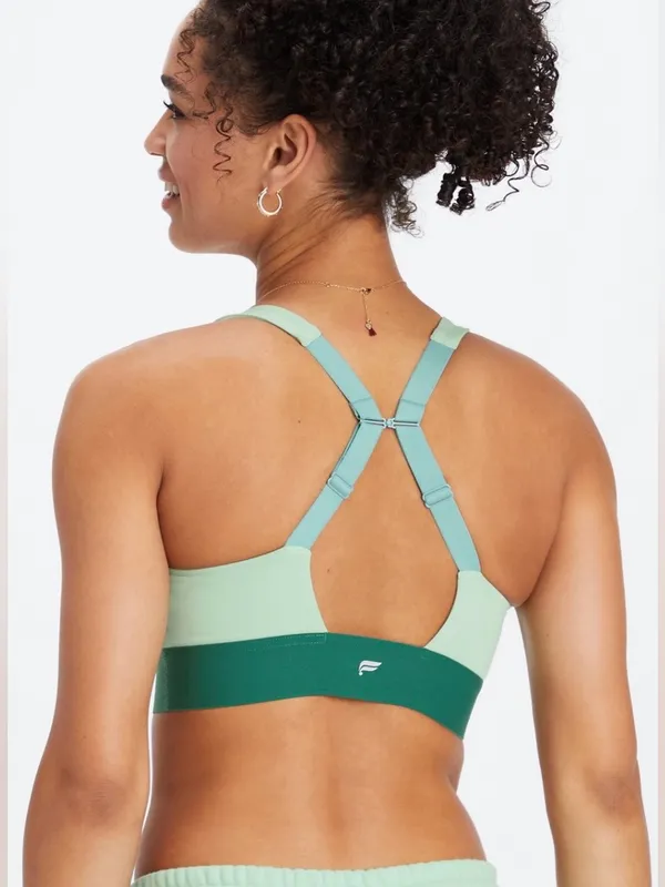 Fabletics All Day Everyday Sports Bra Womens Mint & Dark Green V-Neck Sports Bra - Image 2