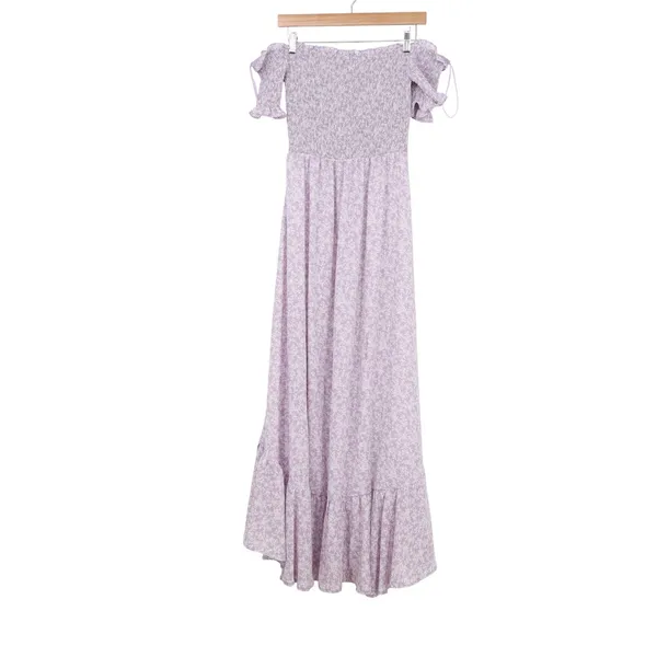 Audrey Parks Francescas Perdita Lavender Floral Smocked High Low Maxi Dress M - Image 5