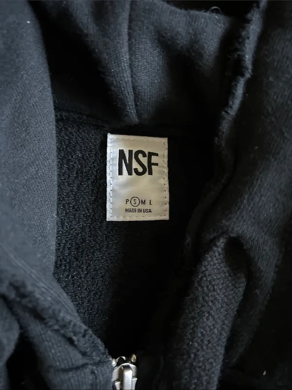 NSF Black Hooded Jean Jacket with Button Details - Image 2