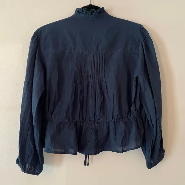 NWT Free People Best of Me Navy Blue Eyelet Blouse Boho Cotton Women's size XS - Image 7