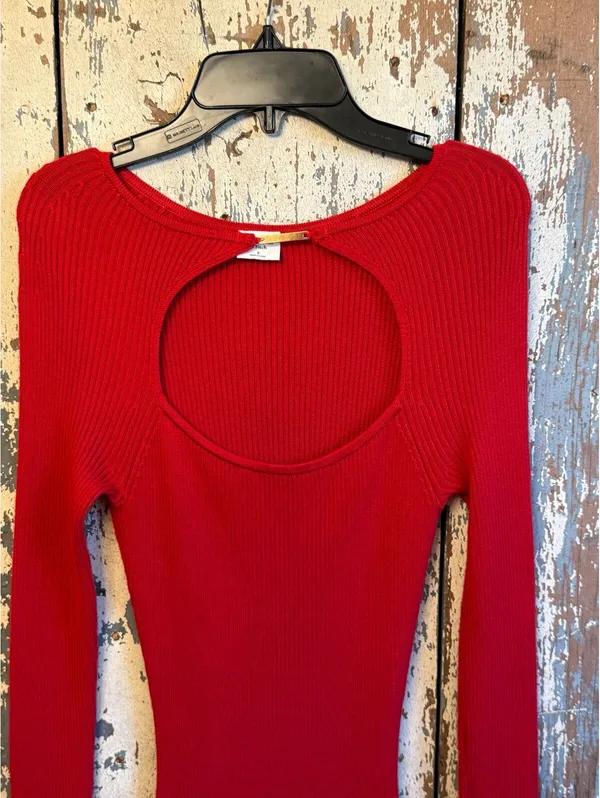 Abercrombie & Fitch ribbed knit red mini dress chest cutout size small bodycon - Image 2