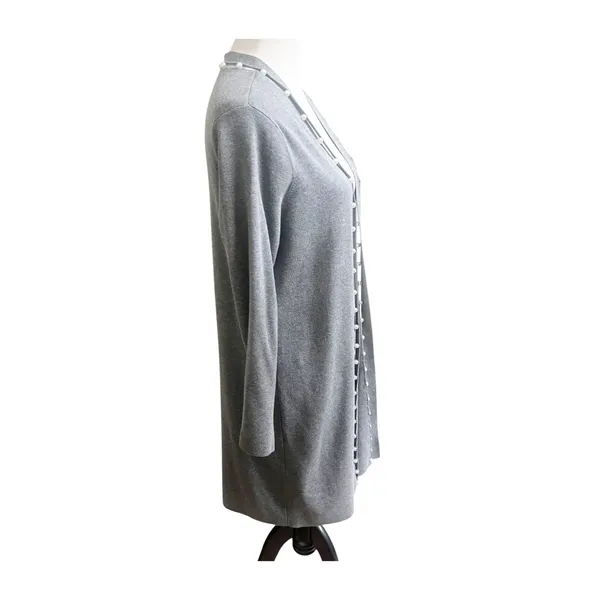 Chico's Cardigan Womens Size 1 Gray Knit Delicate Pearl Embellishment Open Front - Image 2
