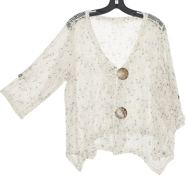 Boho Open Knit Cardigan XL Oversized Fishnet Beachy Coastal Lightweight Resort - Image 2