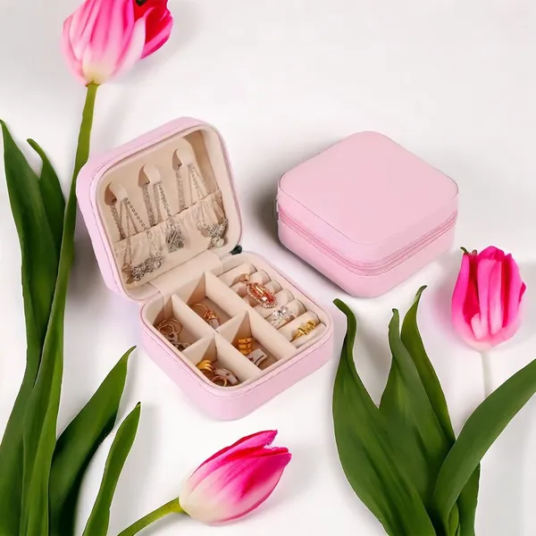1pc Mini Jewelry Box, Portable Jewelry Storage Box, PU Leather‎ Small Organizer - Image 2