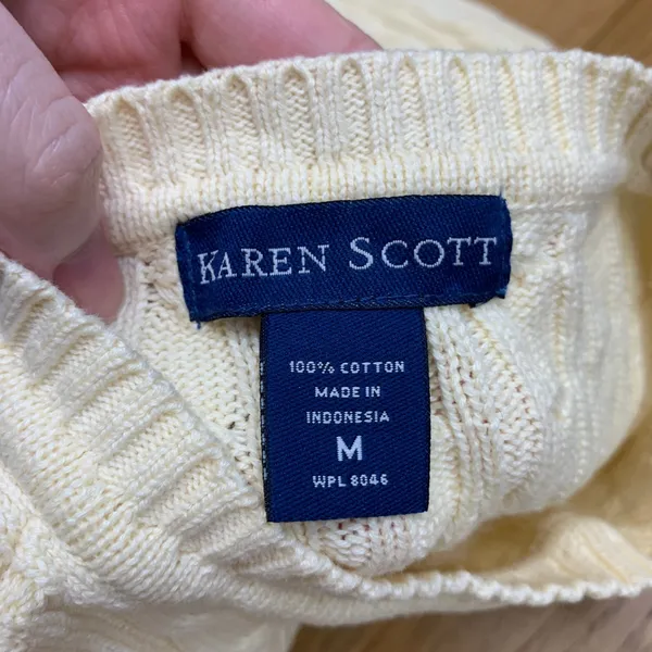 Karen Scott Womens Cream Cable Knit Long Sleeve Crew Neck Sweater Size Medium‎ - Image 6