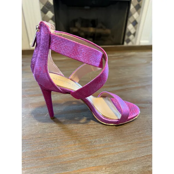 Kenneth Cole‎ Brooke Cross Metallic Purple Snake Heels 6.5 | Strappy Stiletto - Image 5