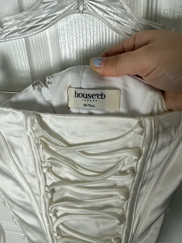 House of CB Sirena White Strapless Lace Up Mini Dress XS Tall - Image 12