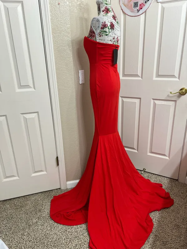 Miss Ord Red Strapless Mermaid Formal Gown Maxi Dress Slit Train - NWT Size S - Image 6