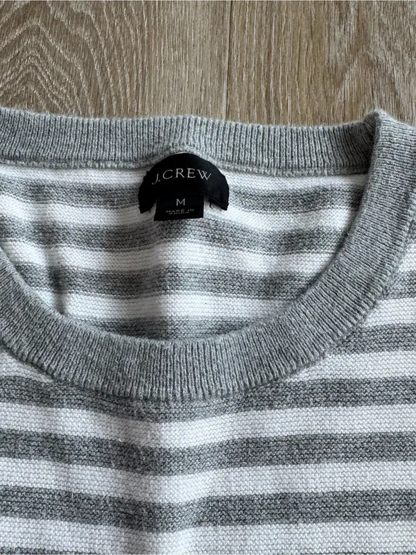J. Crew Men's Gray & White Striped Crewneck Sweater - Image 3
