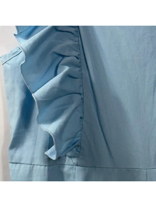Shein Light Blue Ruffle Strap Wide Leg Jumpsuit Size Large - Image 7