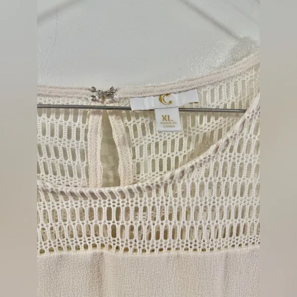 Cream Sleeveless Shift Dress XL Textured Crochet Yoke Lined Neutral Minimalist - Image 3