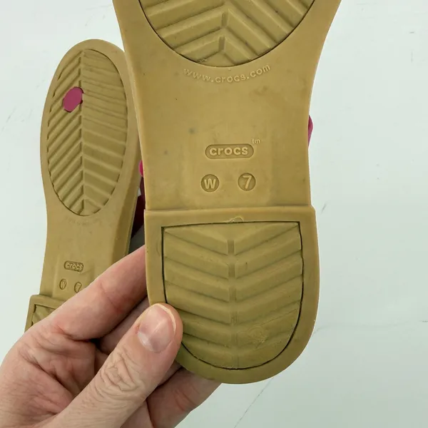 Crocs Tulum Toe Post Sandal Flip Flop Fuchsia Pink Tan Women 7 Buckle Straps - Image 10