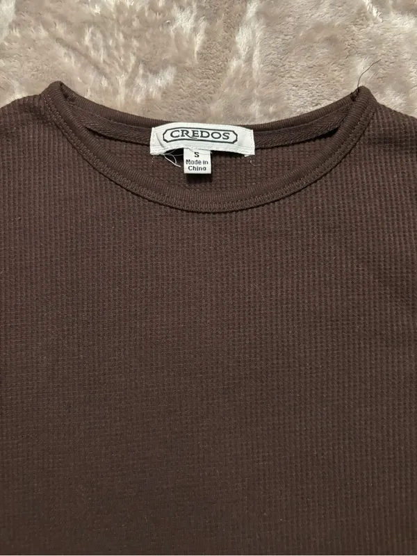 Credos Tee Women's Size S Long Sleeve Ribbed Brown Tee - Image 5