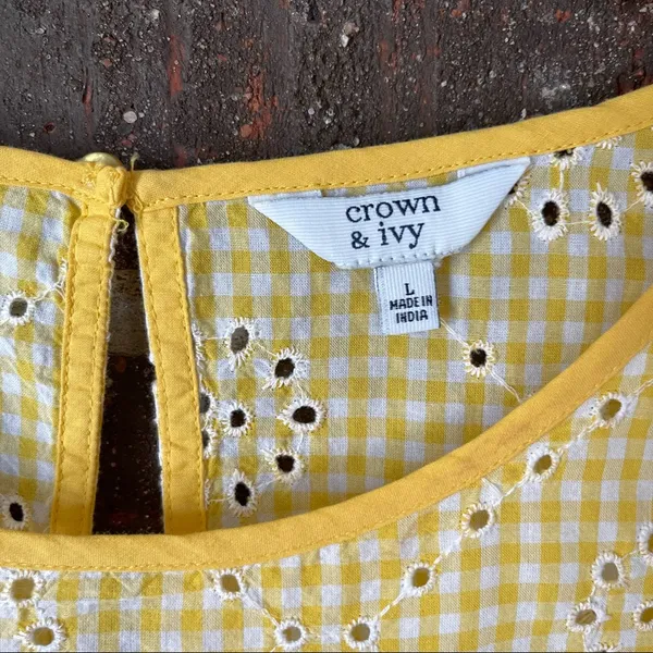 Yellow Gingham Crown and Ivy Eyelet Short Sleeve Top - Image 2
