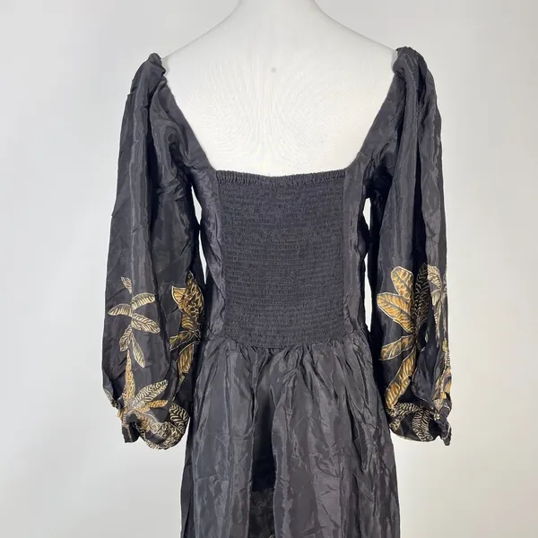 NWOT Farm Rio Maxi Dress Size S Black Print Puff Sleeves Plant Short Sleeve - Image 10