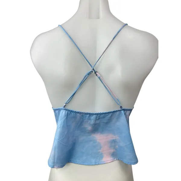 Superdown Blue Pink Tie Dye Sleeveless Tie Peplum Cami Camisole Crop Top Size S - Image 2