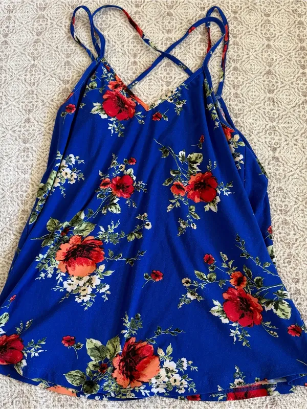 Papermoon Basima Back Blue Floral Print Tank Top - Image 3