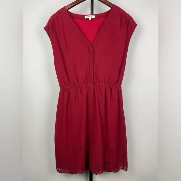 Madewell‎ Skygaze Red Eyelet Scallop Hem Embroidered Dress - Image 2