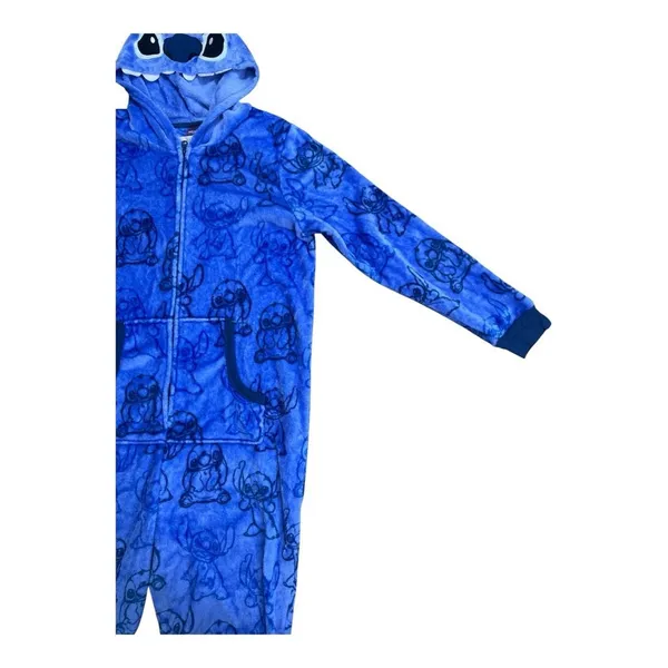 Disney Stitch Women’s One-Piece Pajama Blue Fleece Plush Hooded Size XL 16/18 - Image 5
