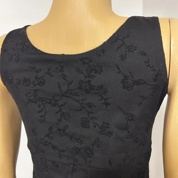 Up Front Black Floral Glitter Sheer‎ Ruffle Hem Sheath Dress Size XS - Image 5