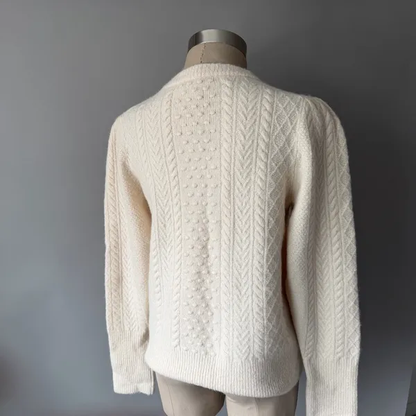J.Crew Cream Cable Knit Sweater Women’s Large Ivory Wool Blend - Image 4
