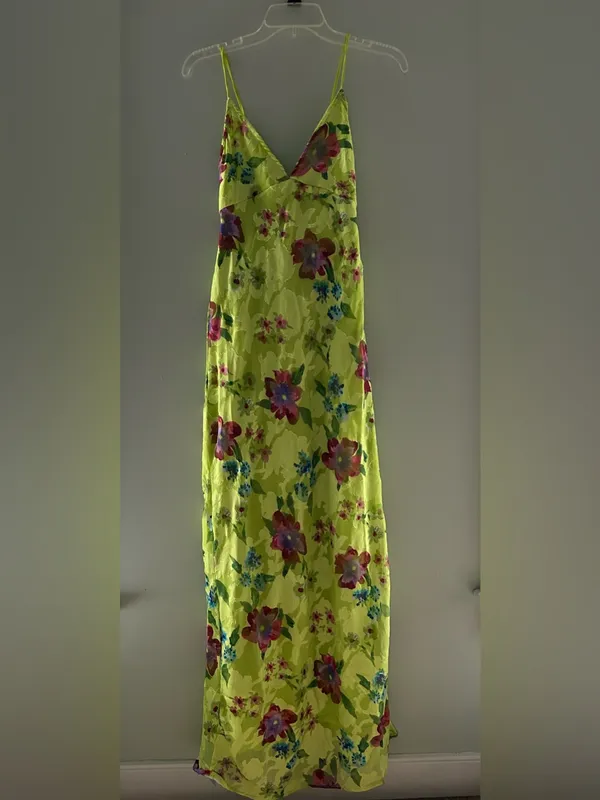 Nasty Gal Lime Floral Slip Maxi Dress - Image 2