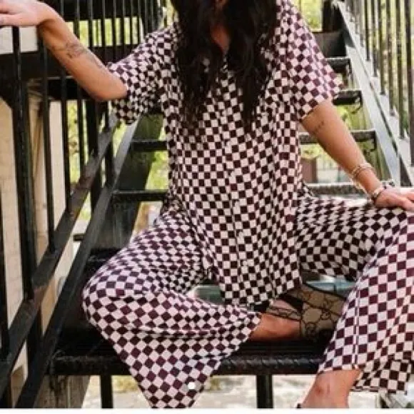 Dressed in lala Checkered Women's satin set L - Image 2