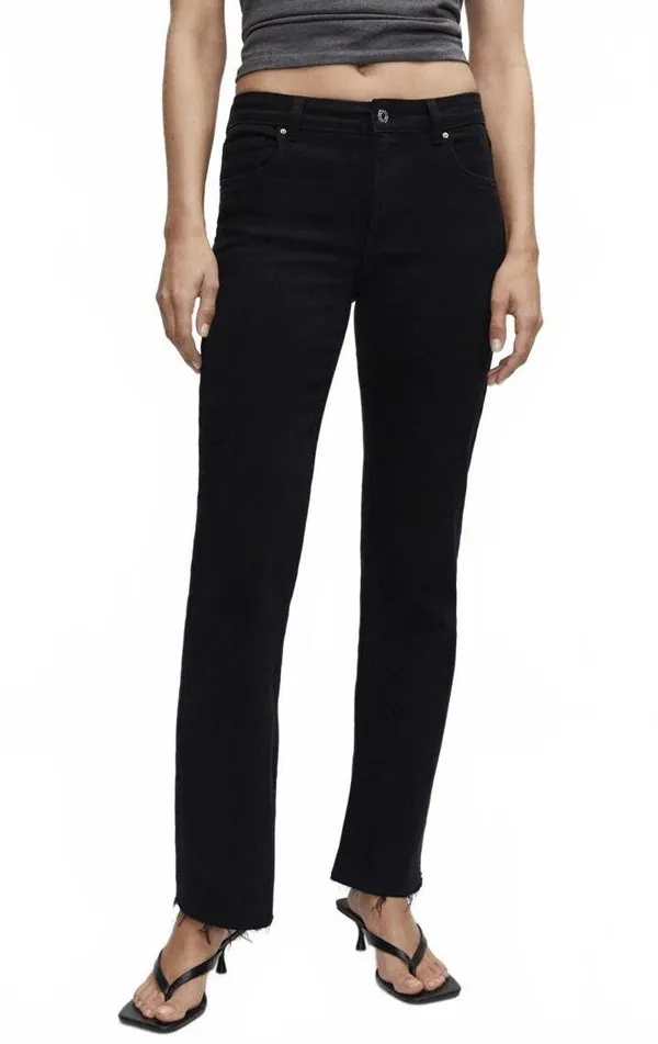 Mango Fray Hem Side Slit Mid Rise Jeans Black Denim NWT Size 6 - Image 8