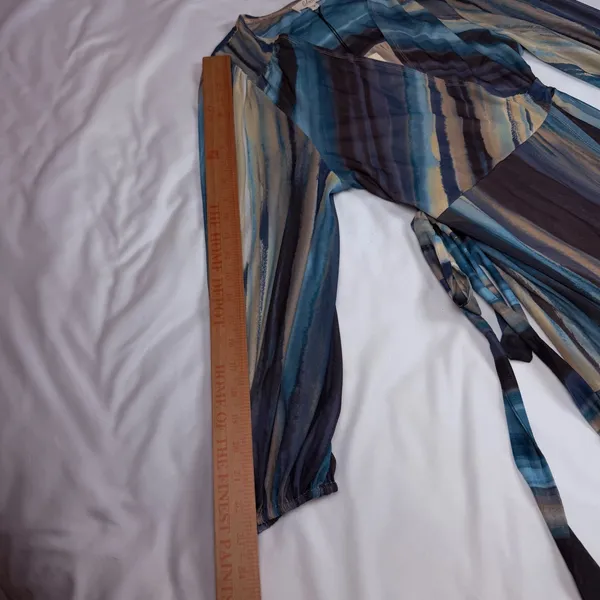 Elan Blue Abstract Stripe Mesh Wrap Tiered Maxi Dress PM50037 Medium NWT - Image 5