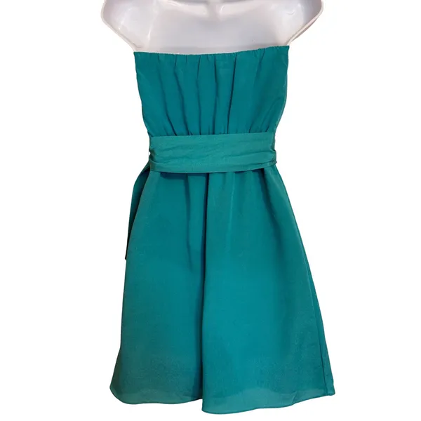 EXPRESS Teal Straples Faux‎ Wrap Mini Dress Navy Blue Contrast Trim Tie Waist S - Image 5