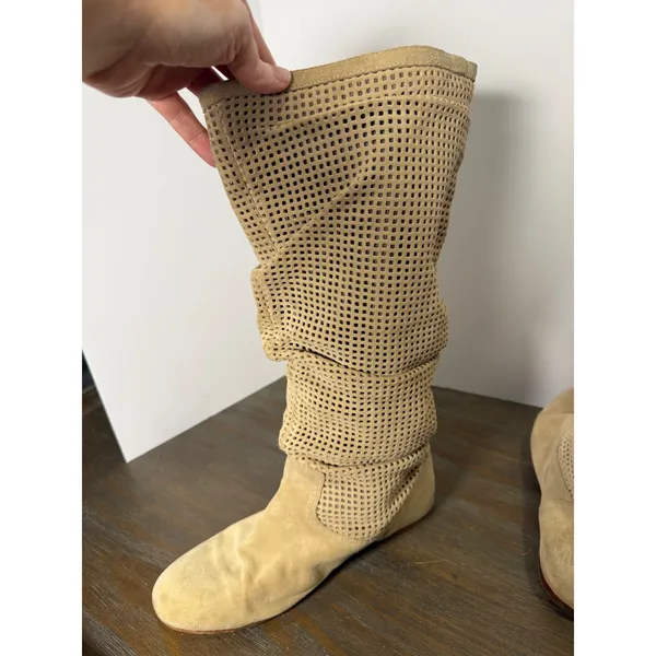 UGG Abilene Suede Perforated Tall Slouch Boots Beige Boho‎ Size 9.5 - Image 5