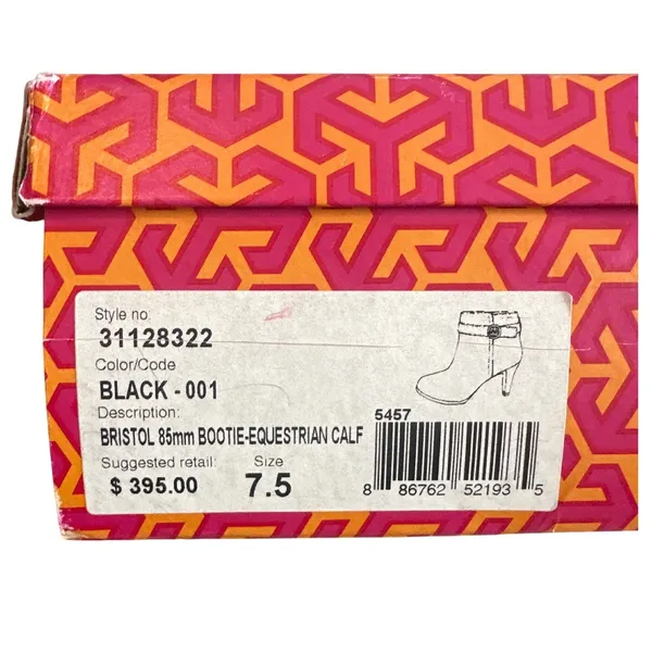 Tory Burch Bristol 85mm Black Suede Gold Logo Ankle Booties 7.5 - Image 10