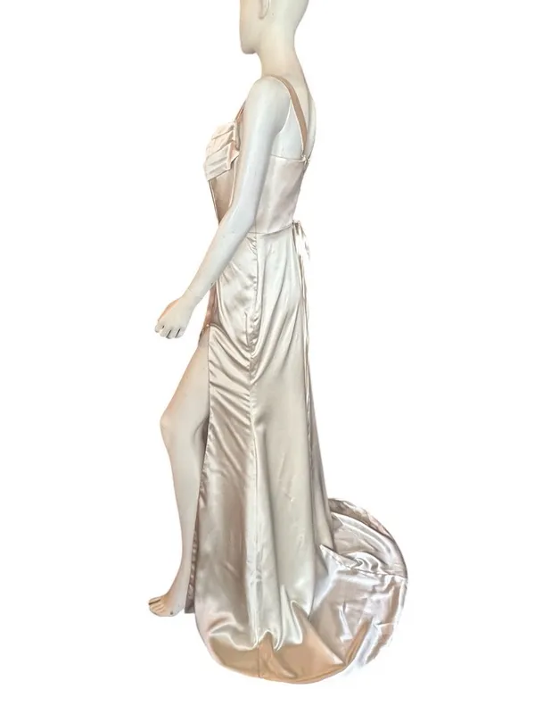 Satin Formal Mermaid Evening Gown Champagne Size 2 (See Measurements) NWOT - Image 4
