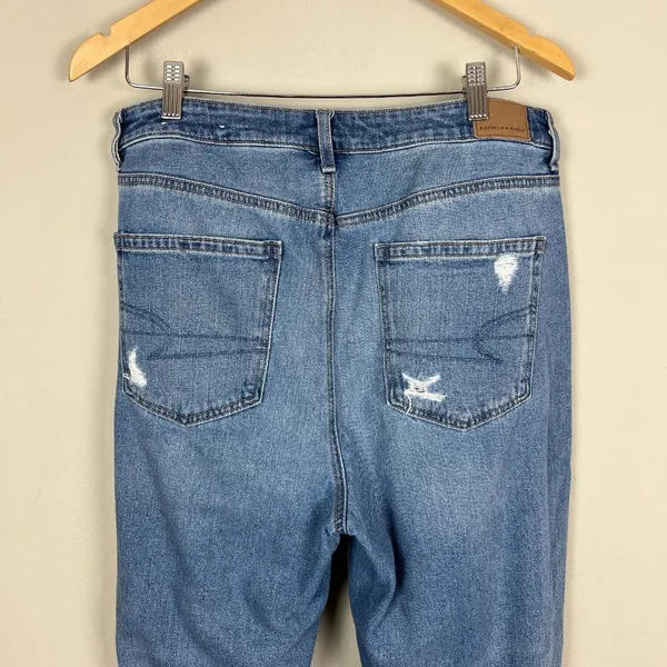 American Eagle Mom Jeans Womens 12 R Distressed‎ Light Blue Denim Casual - Image 11