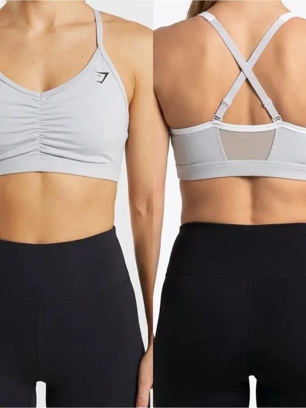 Gymshark FlexMotion Cross-Back Training Sports Bra in Light Grey. Size Medium - Image 2