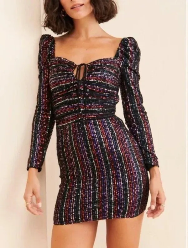 Saylor Multi Didion Sequin Long Sleeve Holiday Mini Dress Size S - Image 8