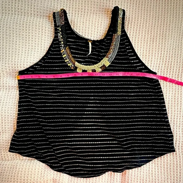 Free People Aztec Louie Beaded sequin Tank Black Striped Split Back Boho glam M - Image 11