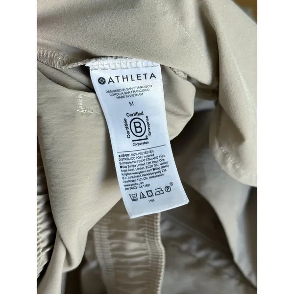 Athleta Midday Pants Womens Medium Ecru Beige Mid‎ Rise Crop Poplin Drawstring - Image 5