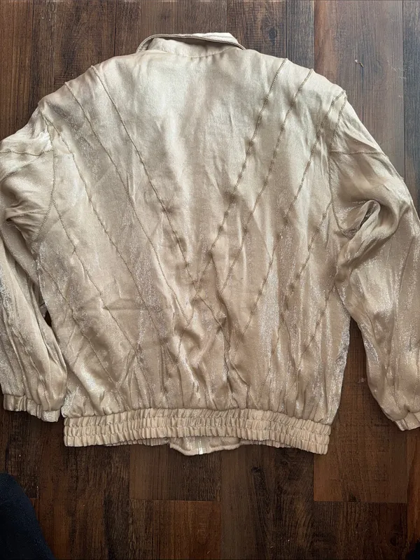 Vintage 80s 90s East West Shiny Metallic Taupe Bomber Jacket S - Image 7